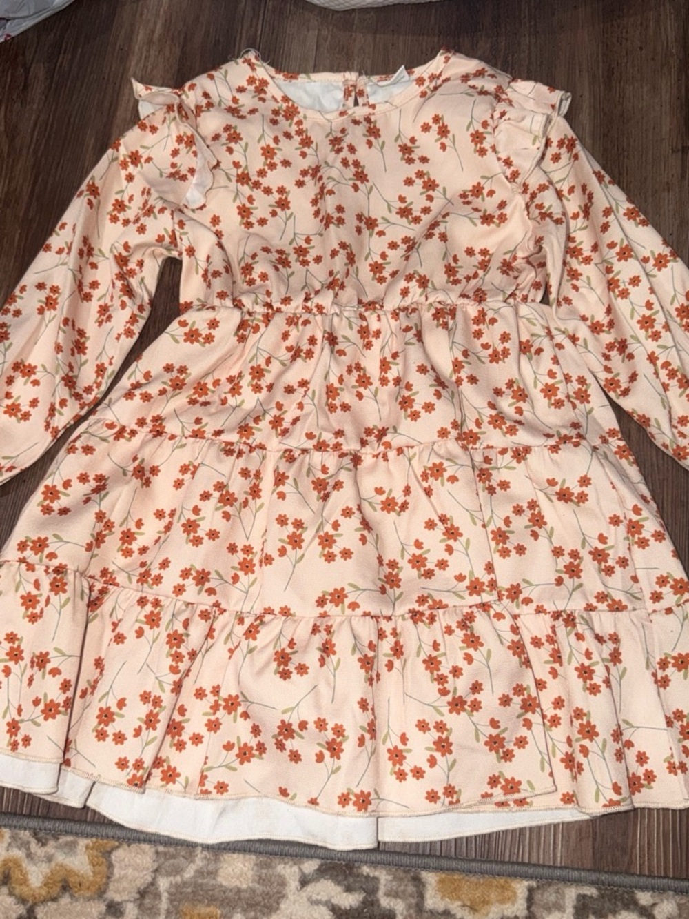 Girls' Cream Floral Tiered Dress with Orange Flower Print